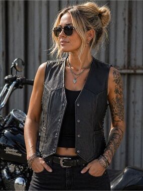 Women's Black Leather Vest